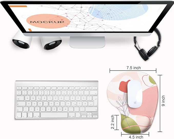 JIKIOU Mouse Pad, 2 Pack Ergonomic Mouse Pads with Comfortable Gel Wrist Rest Support and Lycra Cloth, Non-Slip PU Base for Easy Typing Pain Relief Durable and Easy to Clean Small Rose