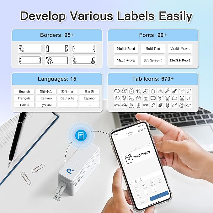 POLONO Genuine P31S Label Maker Tape, Adapted Label Print Paper, 14x40mm(0.55"x1.57"), Label Maker Tape Refill for Home/Office, Compatible with P31S Label Maker, 540 Labels/3 Roll, White
