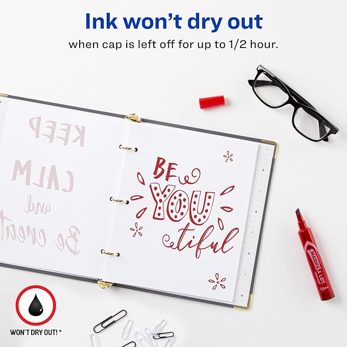 AVERY Marks-A-Lot Permanent Markers, Regular Desk-Style Size, Chisel Tip, Water and Wear Resistant, 1 Red Marker (17887)