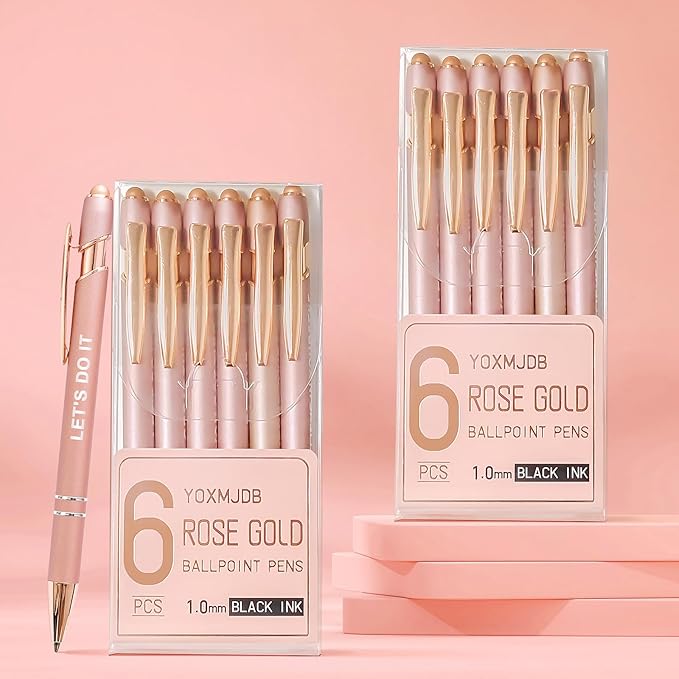 Stylus Pens for Touch Screens, 12 Pack Rose Gold Inspirational Pens, 1.0mm Medium Point BallPoint Pens, Cute Pens Nurse Gifts Office Supplies for Women (Motivational, 12 Pcs Rose Gold)