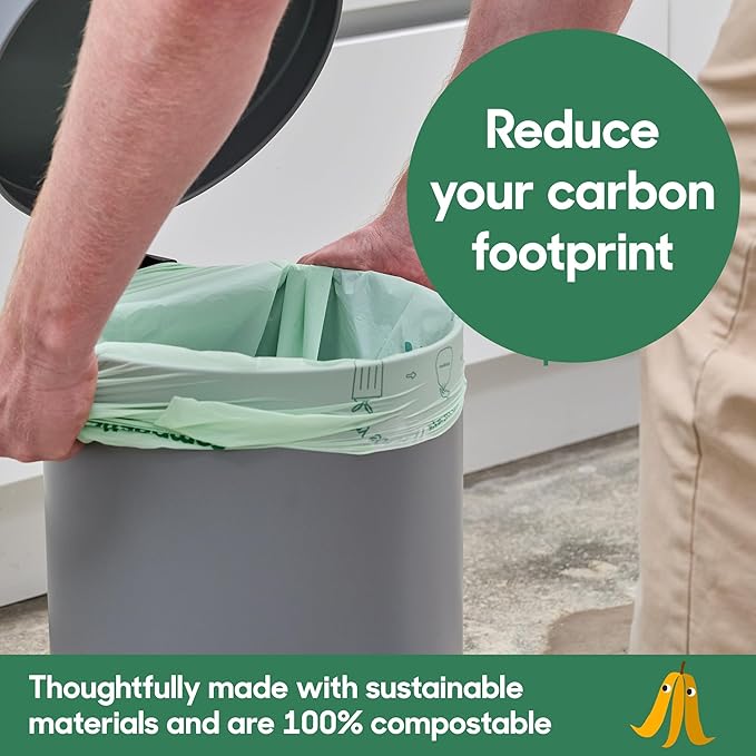 Home Compostable Trash Bags, 3 Gallon Small Kitchen Rubbish Bags (17” x 17.7”), Extra Strong & Quickly Breaks Down, 100 Count