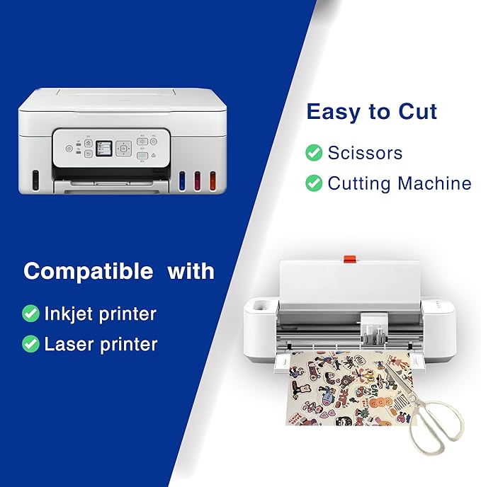 8.5x14 Printable Vinyl Sticker Paper Waterproof, Removable Self Adhesive Vinyl Sticker Sheets for Inkjet and Laser printer, 30 Pack, Legal Size, Matte White