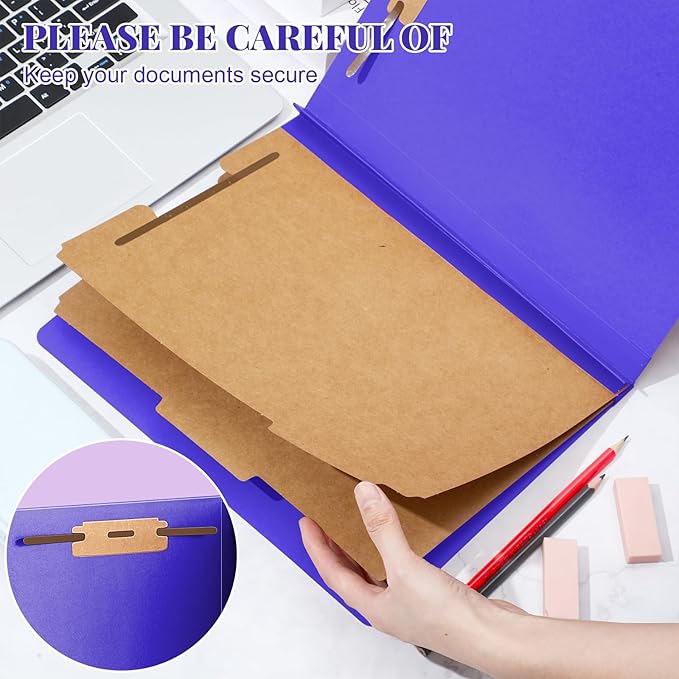 48 Pcs Classification Folders Bulk 2 Dividers File Folder with Fastener 2 Prongs Letter Size Pressboard Filefolders with 3.5 Inch Expansion for Organize Office Medical Document (Purple)