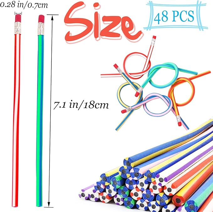 45 Pack Flexible Soft Pencil,7.1 Inch Magic Bend Pencils,Soft Novelty Pencil with Eraser for Kids Gift Students School Classroom Supplies