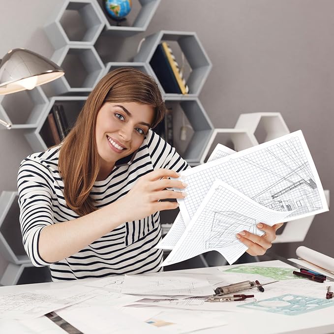 24 Pack Graph Paper Bulk, 3600 Sheets, Bulk Loose Leaf Paper, 4x4 Grid Paper, 8" x 10.5", Quad Ruled Bulk Filler Paper, 54 GSM, 3 Hole Punched for Binders, Bulk Graphing Paper, Bulk Paper