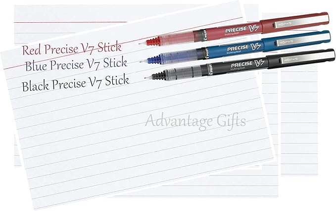 Precise V7 Stick Rolling Ball Pens, Fine Point (.7mm), Assorted Colors Black/Blue/Red Ink, 3-pk; Bundle with Plastic Reusable Pouch