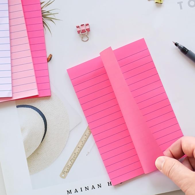 9 Pack Lined Sticky Notes 4X6 in Post Sticky Notes with Lines, Large Ruled Post Sticky Colorful Super Sticking Power Memo Pads Strong Adhesive, Sticky Notes 4x6 (Pink Themed)