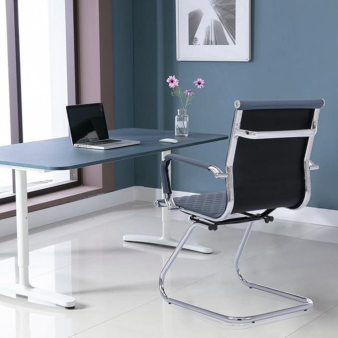 Office Guest Chairs Reception Chairs Waiting Room Chairs Set of 8 Conference Room Chair with Mid Back, Modern PU Leather Desk Chairs, Navy