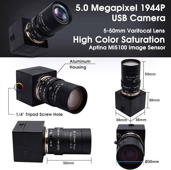 SVPRO 10X Optical Zoom USB Camera with 5-50mm Manual Lens, HD Webcam 5MP Portable Video Camera with Aptina MI5100 Sensor,Desktop Computer Camera for Online Class/Video Conference
