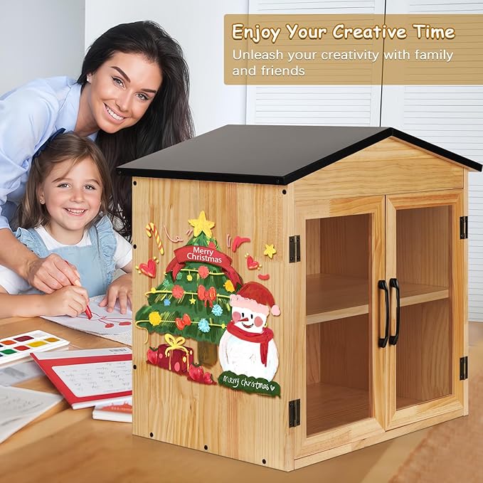 Outdoor Library Box Literature Exchange Box Outdoor Book Storage Little Wood Cabinet for DIY, Neighborhoods Community and Schools Sharing Books, Literature and Newspapers (20x14x21 Inch)