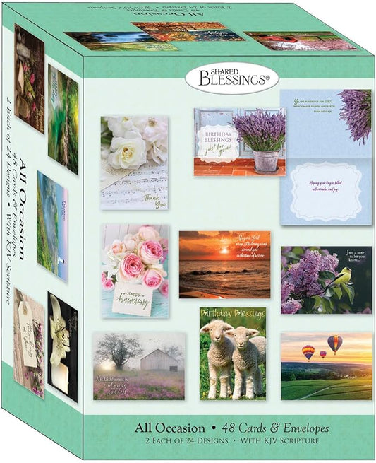 48 All Occasion Religious Greeting Cards Value Pack 1,King James Version Scriptures,Faith Based Greeting Cards,Assorted Designs including Religious Birthday, Thinking of You Cards