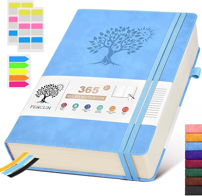 B5 Lined Journal Notebook - 365 Page Large Leather Journals for Writing Women Men，Hardcover Notebook with 100Gsm Thick Pages，Daily Diary for Travel, Work，School，College Ruled (7.6" x 10.3")