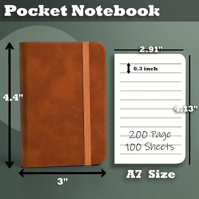 8 Pack Pocket Notebook Small Notebook, 3" x 4.4" Journal Notebook Hardcover with Thick Lined Paper, 200 Pages Leather Cover Mini Journal Notepad (Brown)