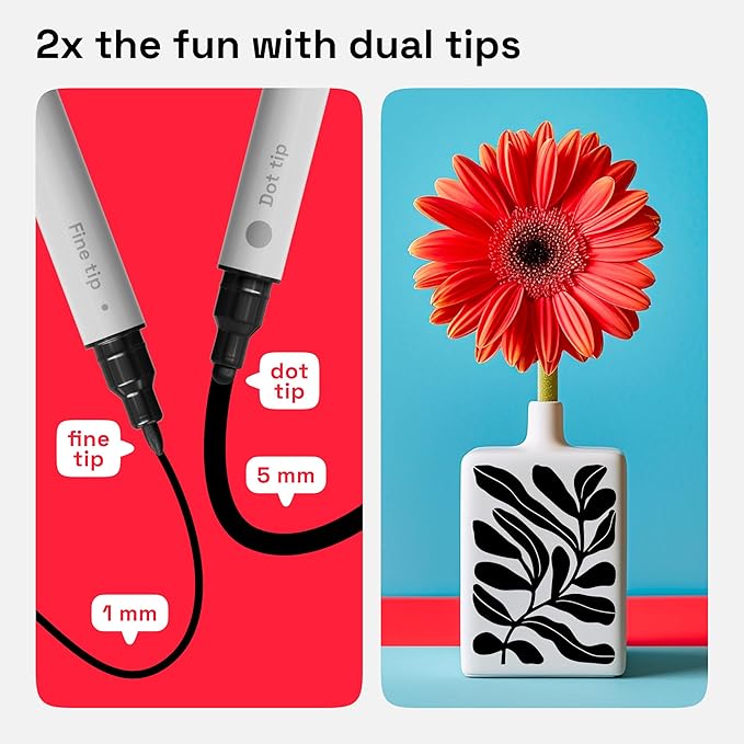 ARTISTRO 2 Black Dual-Tip Acrylic Paint Pens - Multisurface Markers for Fabric, Plastic, & More, 5mm Dot + 1mm Fine Tips