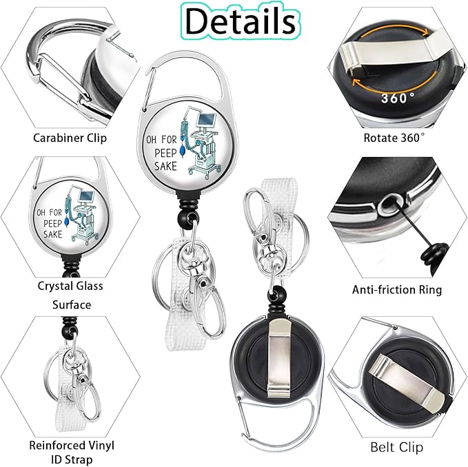 Funny Respiratory Therapist Badge Reel Holder Retractable Heavy Duty with 360° Swivel Carabiner Clip, RT Inhale RRT Badge Reel, Nurse Badge Holder Retractable Clip, Respiratory Therapist Gifts