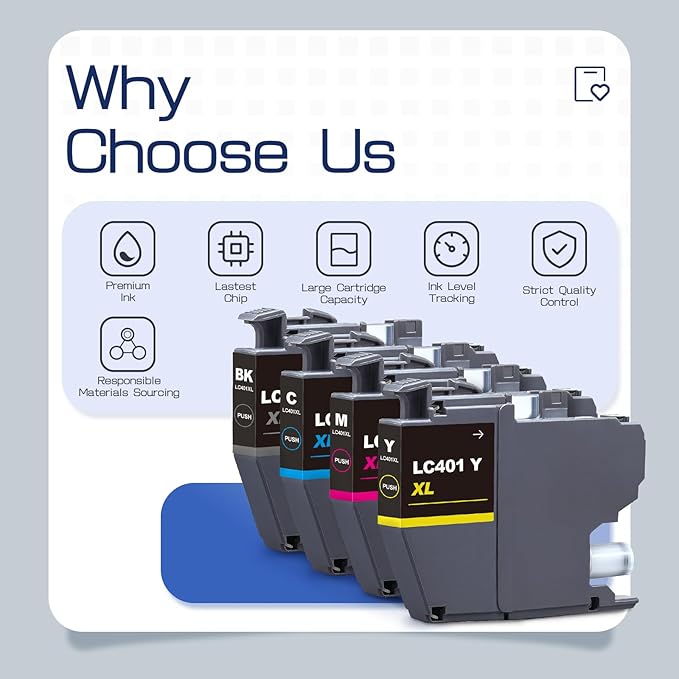 LC401XL LC401 High Yield MFC-J1010DW Ink Cartridges 10-Packs Compatible for Brother 401XL LC-401 Ink Cartridges Work with MFC-J1010DW J1170DW J1012DW J1800DW (4 Black, 2 Cyan, 2 Magenta, 2 Yellow)