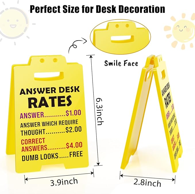 MBL Funny Team Office Gifts - Answer Desk Rates Funny Desk Sign, Gag Fun Gift for Coworker Teammate Employee Boss, Office Desk Sign Cubicle Decor for Birthday Christmas White Elephant Gifts