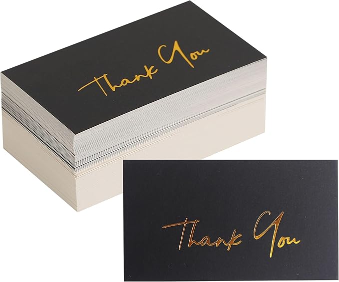 Gold Mini Thank You Cards Small Business - 100 PK - Flat Card No Fold, 2 x 3.5 Inches Thank You for Your Order Cards Thank You for Your Support Cards for Wedding Professional Black