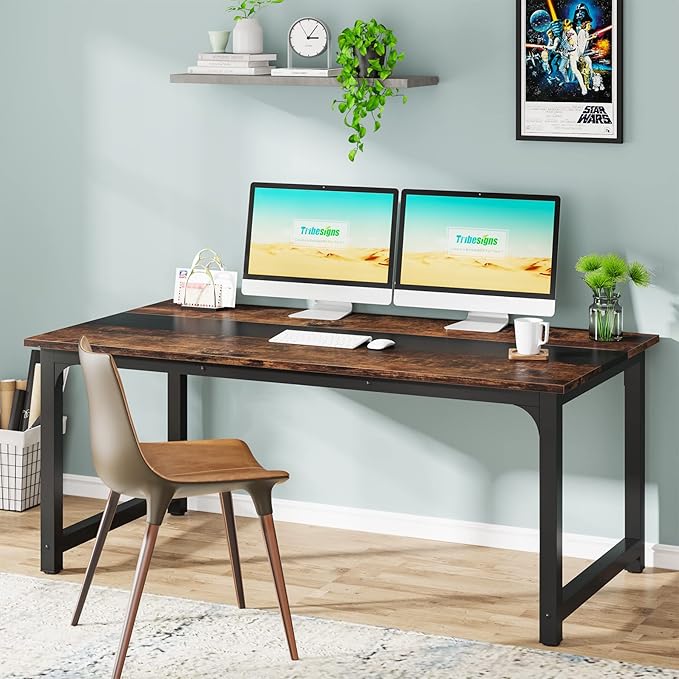 Tribesigns Modern Computer Desk, 63 x 31.5 inch Large Office Desk Computer Table Study Writing Desk Workstation for Home Office, Rustic/Black
