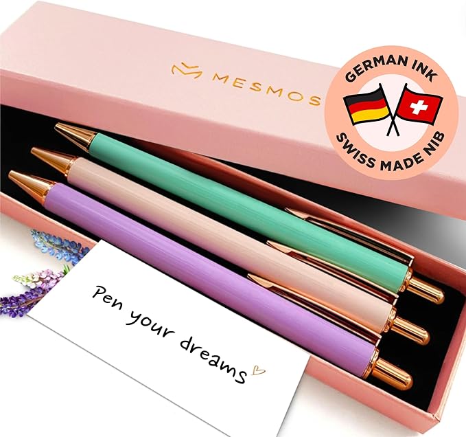 MESMOS 3pc Fancy Pen Set, Cute Nice Journaling Fun Pens for Women, Aesthetic Journaling Luxury Office Pretty Pens