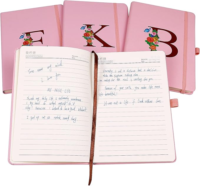 Pink Notebook for Women, 5.7"X8.3" A5 Journal Notebook with Letter A, Dual-Sided Writing Notebook with Dividers, Cute Leather Journal for Work, Business, School, Meetings, Travelers, Small Notebook