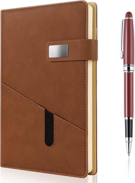 A5 Blank Journal Notebook, Refillable Hardcover Leather Sketchbook with Pocket and Magnetic Buckle, 240 Pages Thick Travel Sketchbooks for Drawing and Writing, 80gsm Unlined Journal for Men and Women