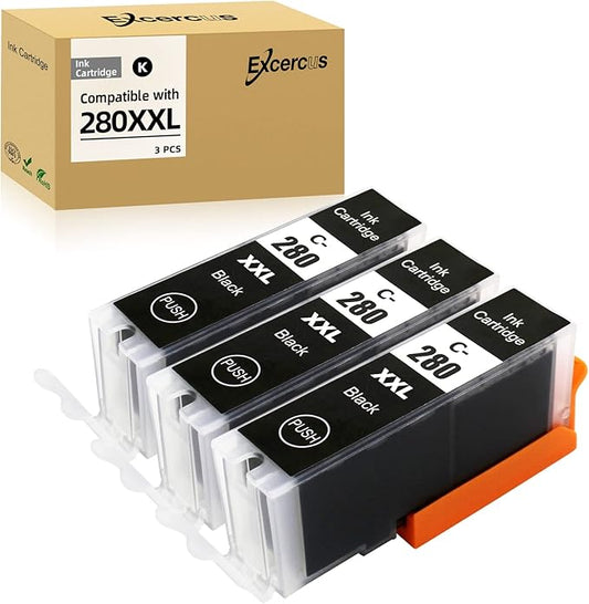 Compatible Ink Cartridge Replacement for for Canon pg280 bk PGI-280 PGI-280XXL BK Black Ink TankWorks for PIXMA TR7520 TR8520 TR8620 TS6120 TS6320 TS8220 TR8622 TS9120 Printers（3Pack）