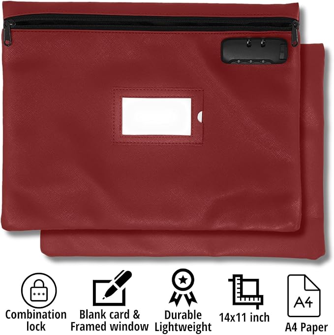 Notary Bag with Lock | 14x11 inch | Burgundy | Zipper Notary Supplies Bag | Locking Notary Bag for Notary Kit, Stamp, Embosser, Ink Pad, and Valuables | Locking Document Bag | Journal Carrying Case