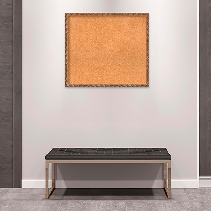 Amanti Art Natural Cork Board for Wall, 30x34 Vision Board with Bronze Frame, Large Corkboard Office Decor for Home Organization, Traditional Corkboard Pinboard to Display Items for Home Organization