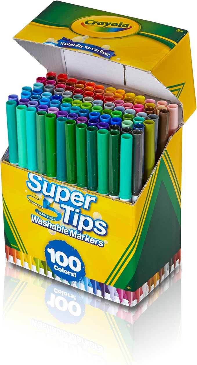 Crayola Super Tips Marker Set (100ct), Fine Point Washable Markers, Drawing Markers for Kids & Adults, Great for Thick & Thin Lines