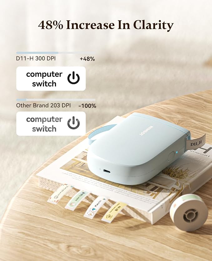 NIIMBOT Label Maker Bluetooth Mini Label Printer D11 2024 Version, Portable Label Maker with Tape Thermal Sticker Small Labeler, 300 DPI High Clearity Rechargeable, Blue