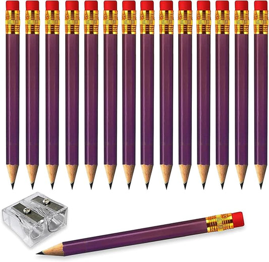Adhere 25pcs Golf Pencils with eraser Hexagon Wooden Pencils Graphite 2B for Golf Event Scoring,Classroom,Wedding,Company Meetings,Pew, Pocket(Purple)