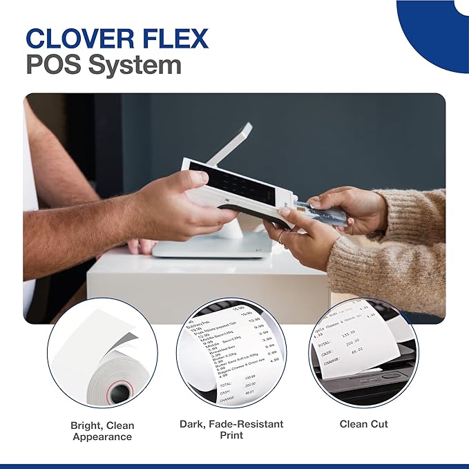 Clover Flex Receipt Paper - 50 Thermal Paper Rolls - 2 1/4'’ x 50’ - BPA Free - 55 GSM - Cash Register Receipt Paper for Clover Flex C401, C403, C405 and C406 POS Machines