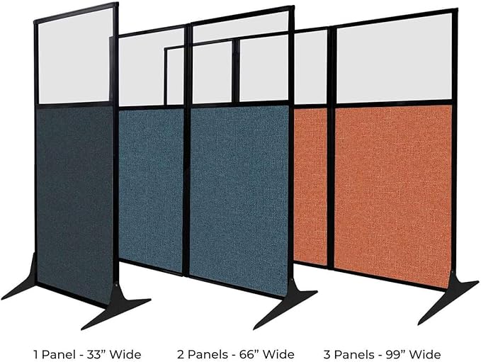 Versare Office Workstation Screen | Portable Wall Divider | Modern Cubicle | Freestanding Privacy Screen | Flexible Work Space | 2 Panels | 66" Wide x 70" Tall Blue SoundSorb Panels with Window