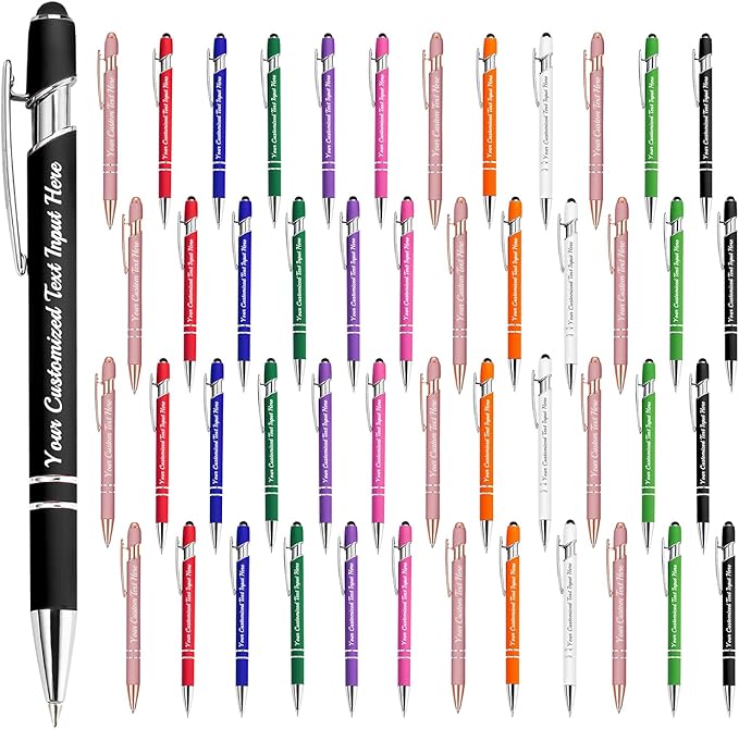 Personalized Ballpoint Pen 48pcs, Custom Pens Free Engraved Bulk with Name Logo, Soft Black Ink Stylus with Touch Metal Office, Gift for Anniversaries, Graduations, Birthdays