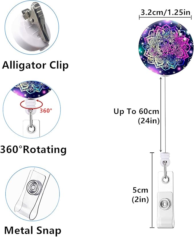 Retractable ID Badge Holder Nurse Badge Reels with Clip Name Card Holders for Office Worker Doctor Nurse (Marble and Flower 10 Pieces)