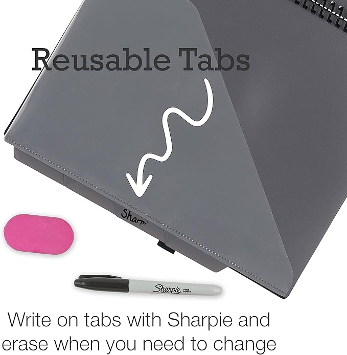 Samsill Deluxe 24 Pocket Spiral Project Organizer with Refillable Notepad Holder, Customizable Front Cover, 12 Dividers with Erasable Write-On Tabs in Gray, Plastic Folders with Pockets