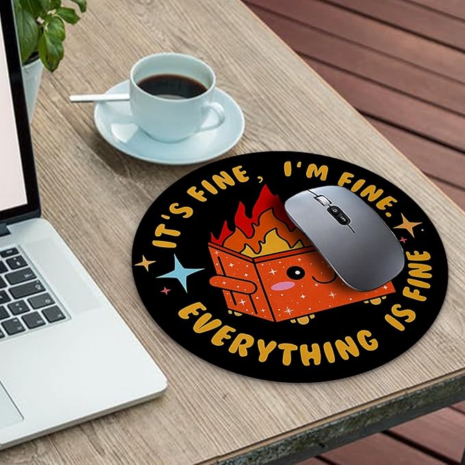 Gctriki Dumpster on Fire Mouse Pad, Cute Round Mouse Pads for Desk, Funny Orange Dumpster Mousepad for Laptop Gaming, Stitched Edge Non-Slip Rubber Base, Cute Office Desk Accessories Decor for Women