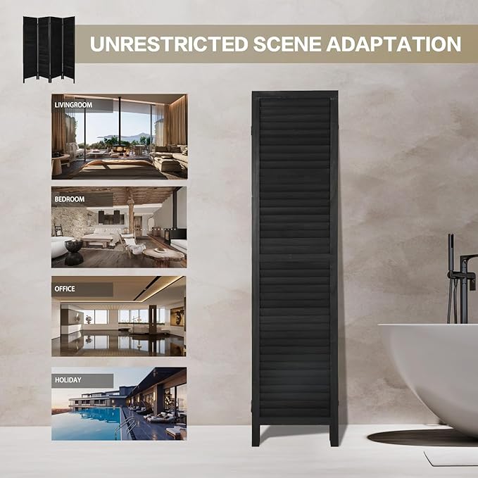 NicBex 8 Panel Room Divider 5.6FT Wood Room Dividers with Louvered Design, Folding Privacy Screens Portable Freestanding Partition Wall Dividers for Home Bedroom Office, Black
