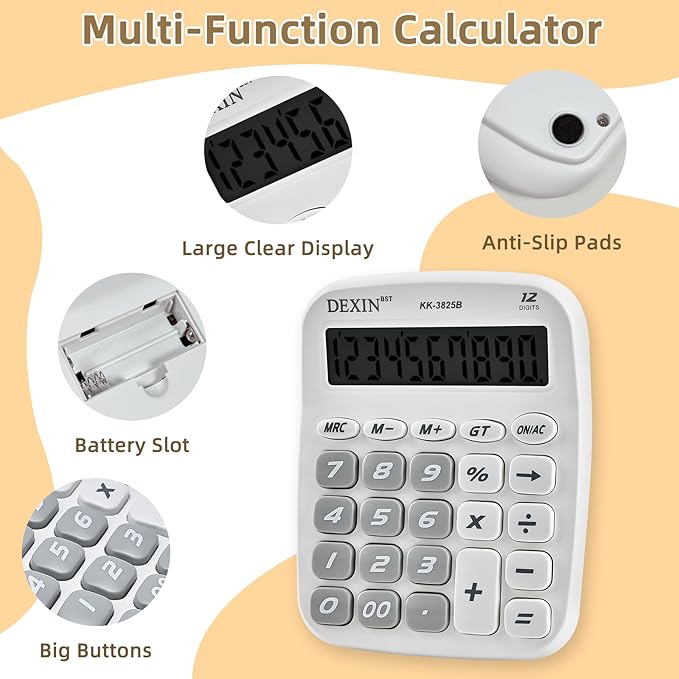 2Pack Cute Calculators Desktop, 12 Digit Basic Calculator with Big Buttons, Aesthetic Desk Accessories Large LCD for Office School Supplies (Black & White)