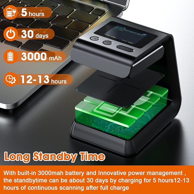 Alacrity 2D QR Wireless Barcode Scanner Hands-Free Omnidirectional Desktop Bar Code Scanner with Screen Display Compatible with Bluetooth & 2.4GHz Wireless for Airport Supermarket