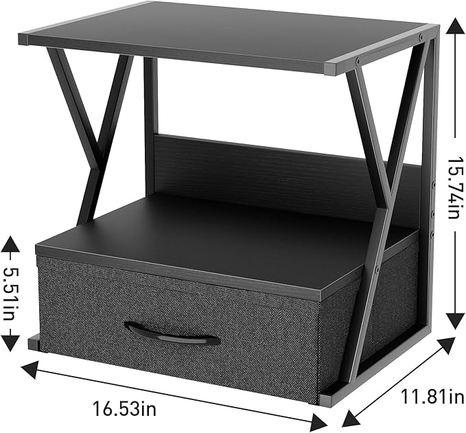 aboxoo Printer Stand for Desk with Storage Drawer, 2 Tier Desktop Or Under Desk Shelf, Multi-Purpose Desk Organizer for Home Office, fit Fax Machine/3D Printer/Scanner, Black