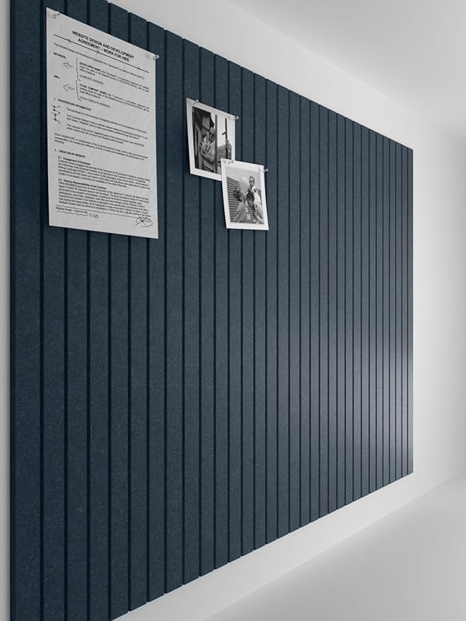 Bumusty Large Cork Board Alternative-47 x35 Felt Bulletin Board, with 30 Pushpins, 70 Adhesive Tabs, 12-Pack Slat Wall Paneling, Cork Boards for Office Push Pin Board Felt Board-Deep Charcoal Blue
