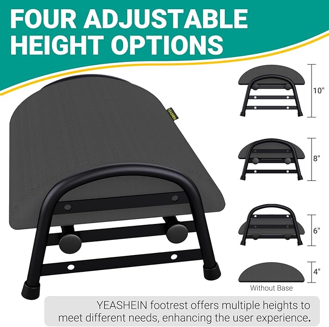 Comfortable Foot Stool for Desk, Adjustable Height Footrest with Washable Cover, Under Desk Foot Rest for Office
