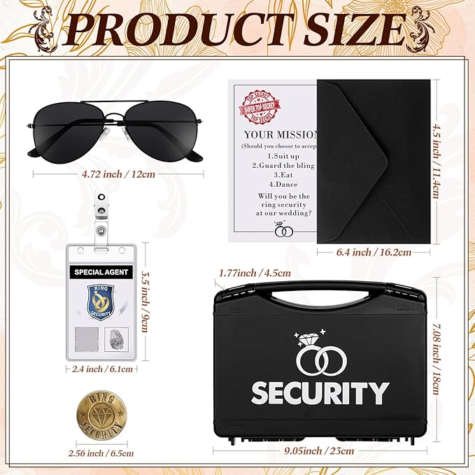 Aoriher Ring Security Wedding Set Include Ring Bearer Box Security Badge Sunglass Security Earpiece Bow Tie ID Badge Holder with ID Card Envelope Invitation Card for Proposal Gift(9 Pcs)