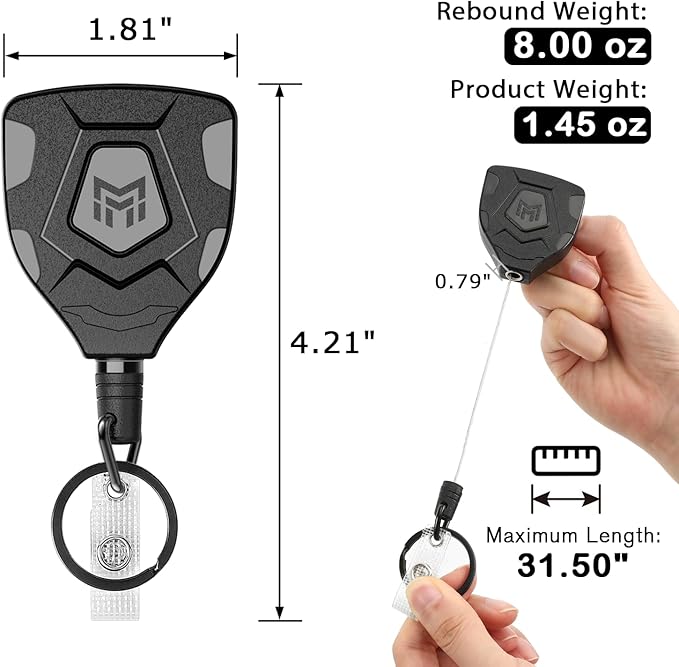 MNGARISTA Heavy Duty Retractable Keychain with Belt Clip, Retractable ID Badge Reel, Badge Holder with 31.5' Steel Cord and Key Ring, 9.0oz