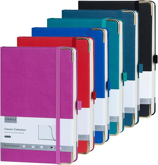 A5 Lined Journal Notebook - 100 GSM Thick Paper, 6 Pack Hardcover Journaling Notebooks for Writing, Work, Travel, School, College Ruled Journals for Women Men, PU Leather Note Books, 5.5”x8.3”