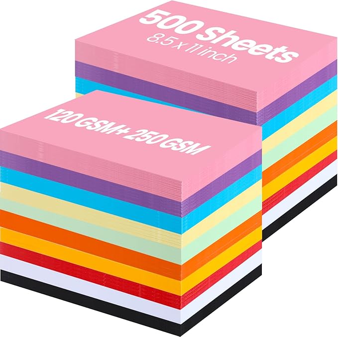 Harloon 500 Sheets Construction Paper Bulk Heavyweight A4 Size Thick Construction Paper Cardstock for DIY Craft Supplies(120 Gsm, 250 Gsm,Multi Colors)