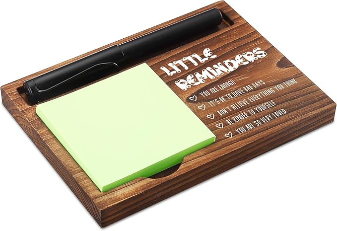 Little Reminders Sticky Note Holder Wooden Notepad & Pen Holder 6.5" x 4.7" Sticky Note Pad Holder Dispenser for Desk Work Motivational Gifts, NPA192