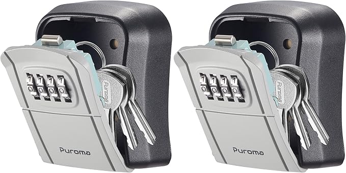 Puroma Key Lock Box Combination Lockbox Wall-Mounted Key Storage Box for House Keys, Resettable Code Safe Security Lock Box for Home, Office, Garage, Apartment Spare Key Storage (2 Pack, Grey)